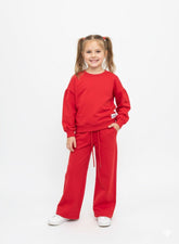 Girls Ruby Red Lounge Sweatshirt & Wide - Leg Pants Set - Smgarment's